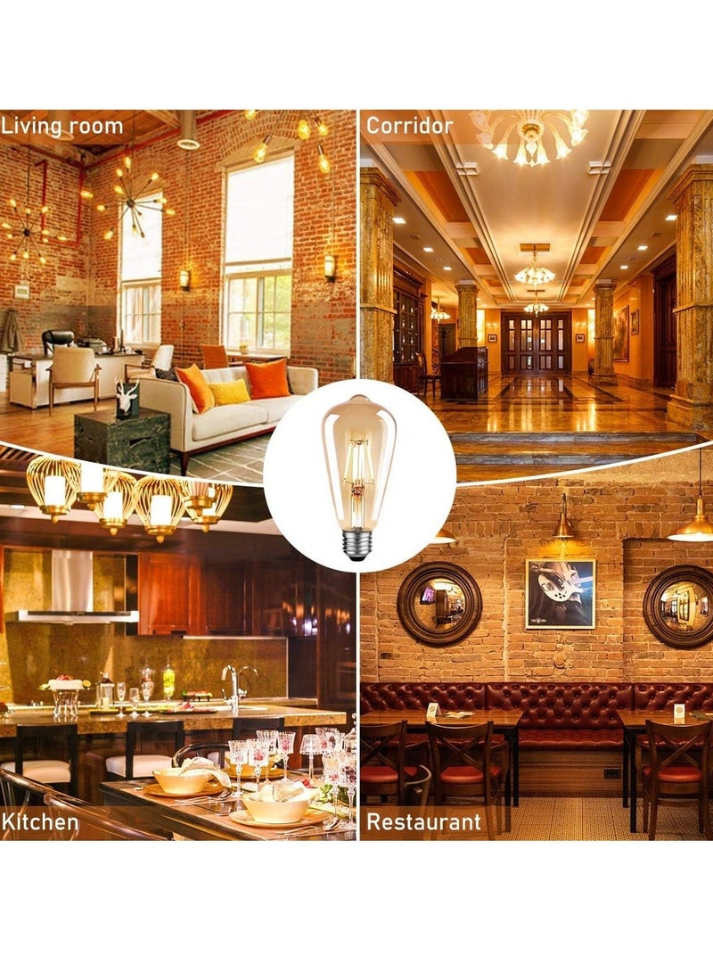 EASTERNSTAR لمبة إديسون LED E27، مصابيح إضاءة عتيقة 7 وات مكافئة 70 وات، لمبة خيوط LED قديمة ST64 مصباح لولبي زجاجي كهرماني، 680LM 2700K أبيض دافئ، عبوتان¬†[فئة الطاقة أ] - Image 4